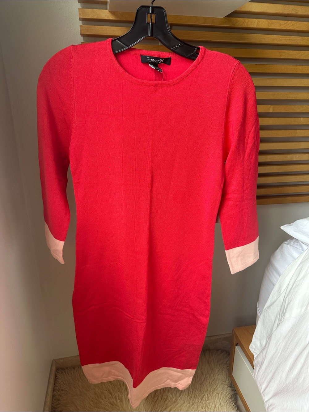 Coral Knit sweater Midi Dress with Light Pink Accents